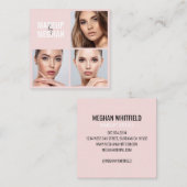 Elegant Blush Pink Black Script 3 Photo Makeup スクエア名刺 (正面/裏面)