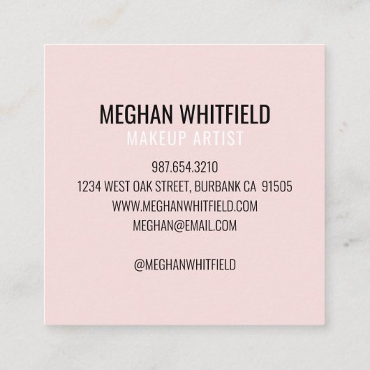 Elegant Blush Pink Black Script 3 Photo Makeup スクエア名刺 (裏面)