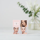 Elegant Blush Pink Black Script 3 Photo Makeup スクエア名刺 (スタンド正面)