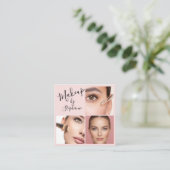 Elegant Blush Pink Black Script 3 Photo Makeup スクエア名刺 (スタンド正面)