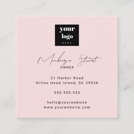Elegant Blush Pink Black Script 3 Photo Makeup スクエア名刺 (裏面)
