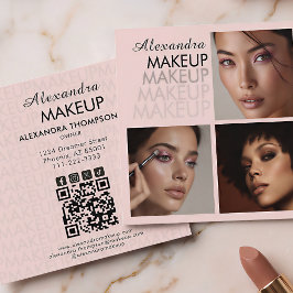 Elegant Blush Pink Black Script 3 Photo Makeup スクエア名刺