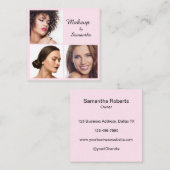 Elegant Blush Pink Black Script 3 Photo Makeup スクエア名刺 (正面/裏面)