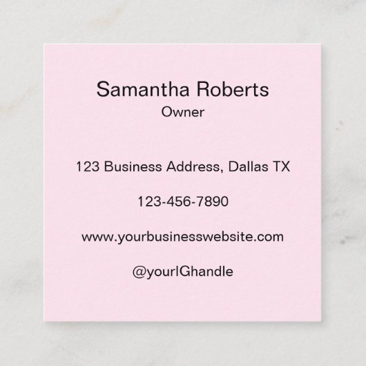 Elegant Blush Pink Black Script 3 Photo Makeup スクエア名刺 (裏面)