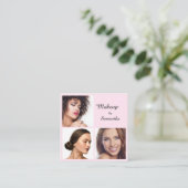 Elegant Blush Pink Black Script 3 Photo Makeup スクエア名刺 (スタンド正面)