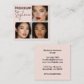 Elegant Blush Pink Black Script 3 Photo Makeup スクエア名刺 (正面/裏面)