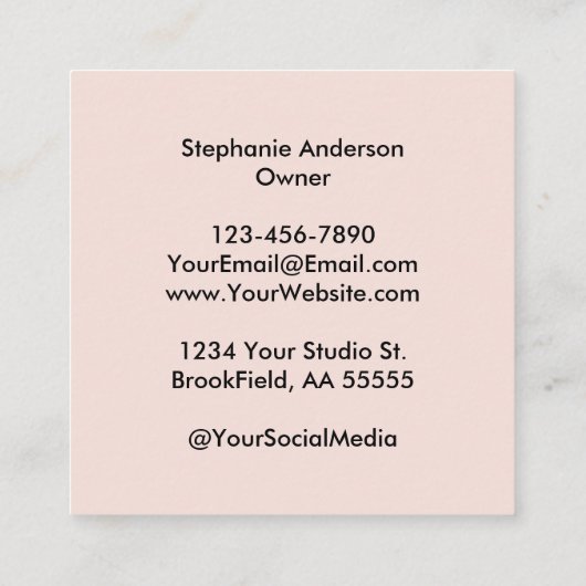 Elegant Blush Pink Black Script 3 Photo Makeup スクエア名刺 (裏面)