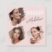 Elegant Blush Pink Black Script 3 Photo Makeup スクエア名刺 (正面)