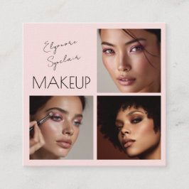 Elegant Blush Pink Black Script 3 Photo Makeup スクエア名刺