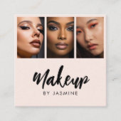 Elegant Blush Pink Black Script 3 Photo Makeup スクエア名刺 (正面)