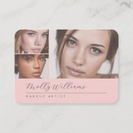 Elegant Blush Pink Black Script 3 Photo Makeup 名刺