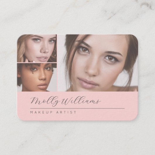 Elegant Blush Pink Black Script 3 Photo Makeup 名刺 (正面)