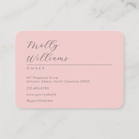 Elegant Blush Pink Black Script 3 Photo Makeup 名刺 (裏面)