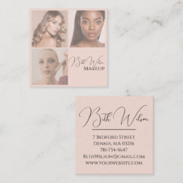 Elegant Blush Pink Black Script 3 Photo Makeup Squ スクエア名刺
