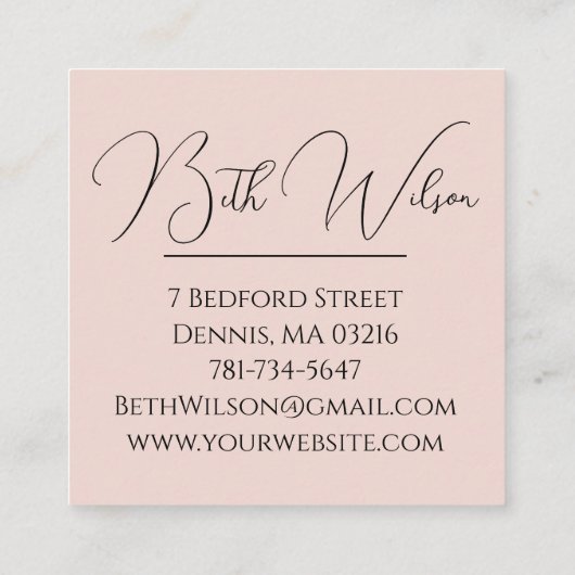 Elegant Blush Pink Black Script 3 Photo Makeup Squ スクエア名刺 (裏面)