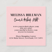 Elegant Blush Pink Black Script Photo Makeup スクエア名刺 (裏面)