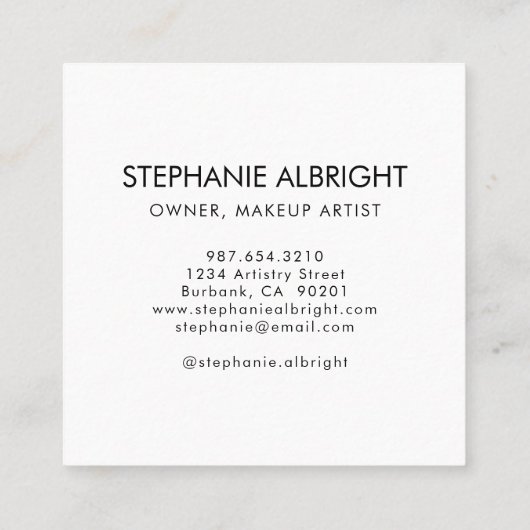 Elegant Blush Pink Black Script Photo Makeup スクエア名刺 (裏面)