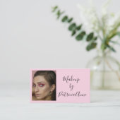 Elegant Blush Pink Black Script Photo QR Makeup 名刺 (スタンド正面)