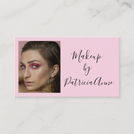 Elegant Blush Pink Black Script Photo QR Makeup 名刺 (正面)