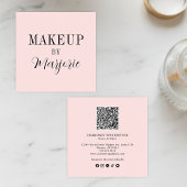 Elegant Blush Pink Black Script QR Code Makeup スクエア名刺