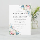 Elegant Blush Pink & Blue Floral Wedding 招待状 (スタンド正面)