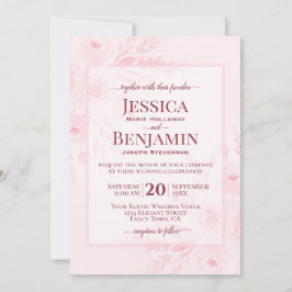 Elegant Blush Pink Boho Chic Floral Wedding 招待状