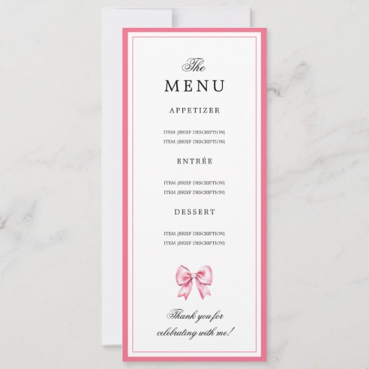 Elegant Blush Pink Bow 16th Birthday Program Menu  招待状 (裏面)