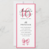 Elegant Blush Pink Bow 16th Birthday Program Menu 招待状 (正面)