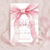 Elegant Blush Pink Bow 20th Birthday 招待状