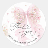 Elegant Blush Pink Bow Baby Shower Thank You  ラウンドシール (正面)