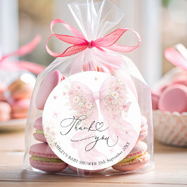 Elegant Blush Pink Bow Baby Shower Thank You  ラウンドシール