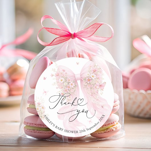 Elegant Blush Pink Bow Baby Shower Thank You  ラウンドシール