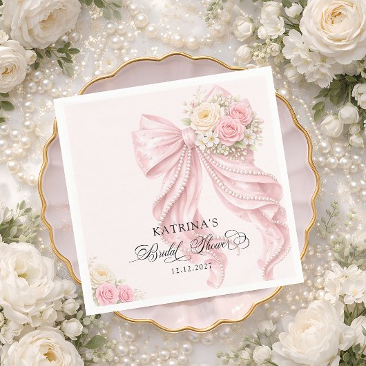 Elegant Blush Pink Bow Bridal Shower スタンダードカクテルナプキン