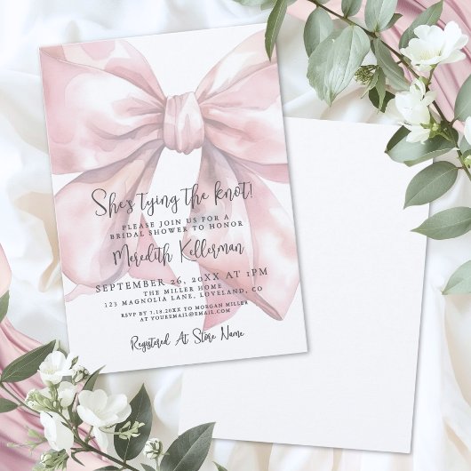 Elegant Blush Pink Bow Bridal Shower 招待状