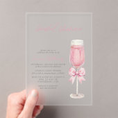 Elegant Blush Pink Bow Champagne Bridal Shower アクリル招待状 (インサイチュ (ポータブル))