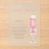 Elegant Blush Pink Bow Champagne Bridal Shower アクリル招待状 (正面)
