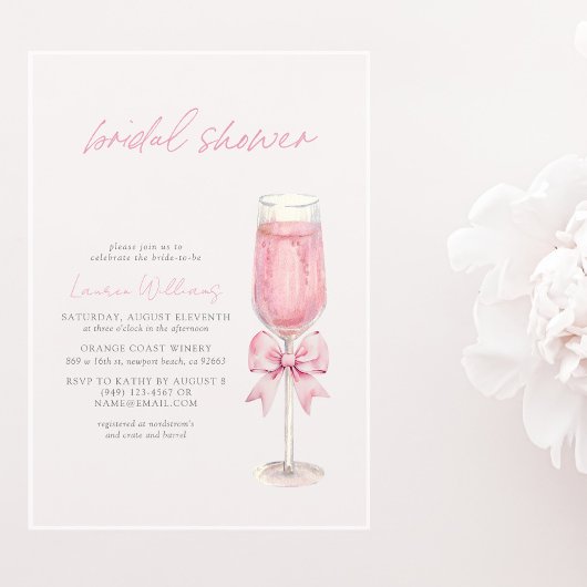 Elegant Blush Pink Bow Champagne Bridal Shower アクリル招待状
