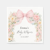 Elegant Blush Pink Bow Floral Baby Shower スタンダードカクテルナプキン (正面)