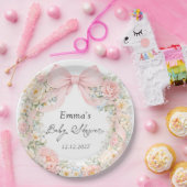 Elegant Blush Pink Bow Floral Baby Shower ペーパープレート (パーティー)