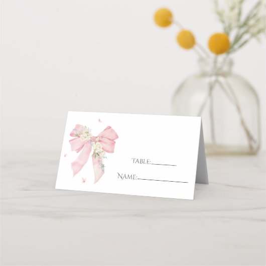 Elegant Blush Pink Bow Floral  Place Card プレイスカード (正面)