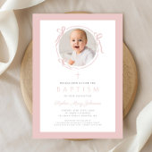 Elegant Blush Pink Bow Photo Baptism 招待状