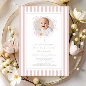 Elegant Blush Pink Bow Photo Girl Baptism 招待状