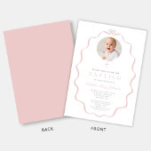 Elegant Blush Pink Bow Photo Girl Baptism 招待状