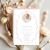 Elegant Blush Pink Bow Photo Girl Baptism 招待状