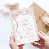 Elegant Blush Pink Bow Ribbon Bridal Shower 招待状