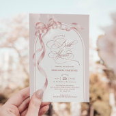 Elegant Blush Pink Bow Ribbon Bridal Shower 招待状