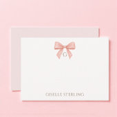 Elegant Blush Pink Bow Watercolor Monogram ノートカード