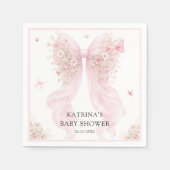 Elegant Blush Pink Bow Wildflower Baby Shower スタンダードカクテルナプキン (正面)
