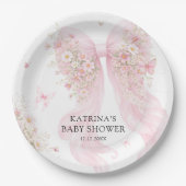 Elegant Blush Pink Bow Wildflower Baby Shower ペーパープレート (正面)