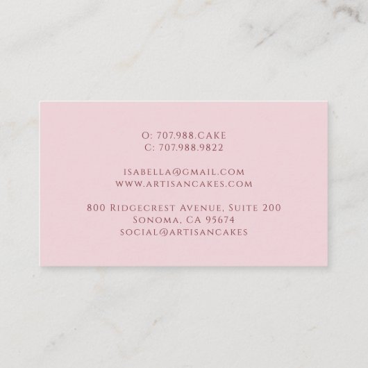 Elegant Blush Pink Cake Bakery 名刺 (裏面)